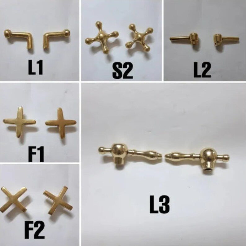 Vintage Unlacquered Brass Widespread Faucet with Flat Cross Handles