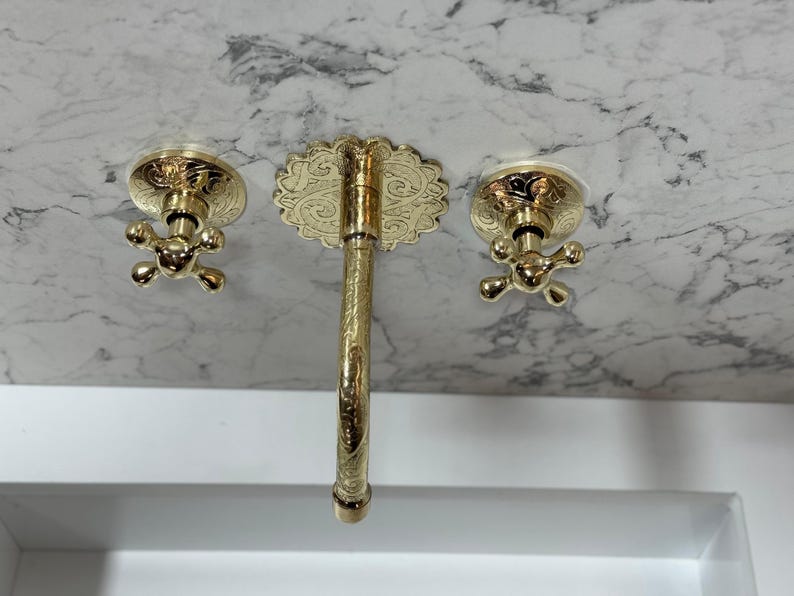 Hand-Engraved Moroccan Brass Wall-Mount Faucet