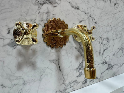 Hand-Engraved Moroccan Brass Wall-Mount Faucet
