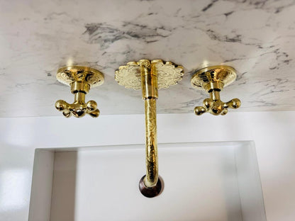 Hand-Engraved Moroccan Brass Wall-Mount Faucet