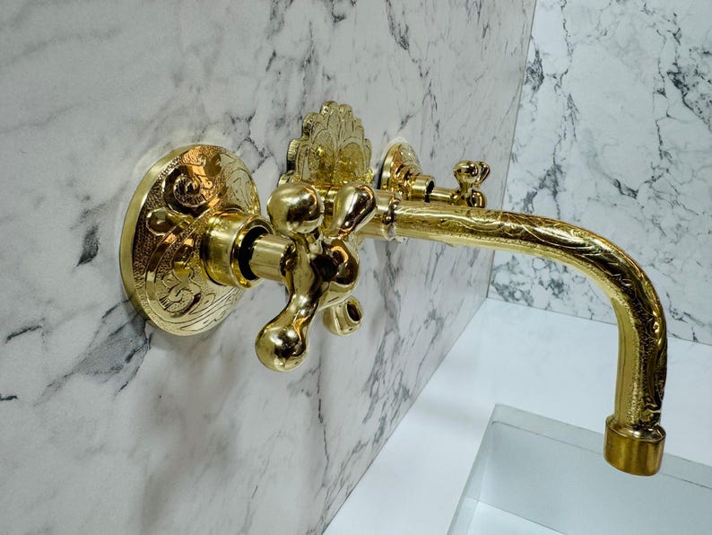 Hand-Engraved Moroccan Brass Wall-Mount Faucet