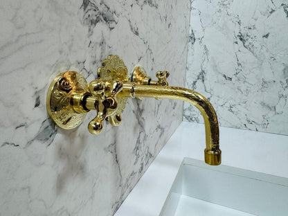 Hand-Engraved Moroccan Brass Wall-Mount Faucet