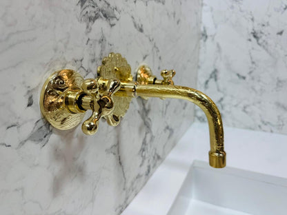 Hand-Engraved Moroccan Brass Wall-Mount Faucet