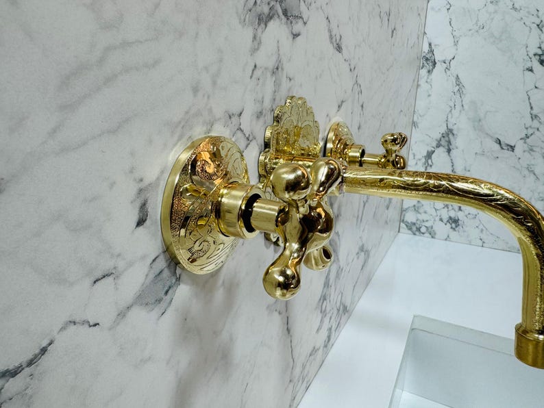 Hand-Engraved Moroccan Brass Wall-Mount Faucet