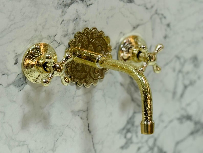 Hand-Engraved Moroccan Brass Wall-Mount Faucet