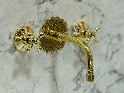 Hand-Engraved Moroccan Brass Wall-Mount Faucet