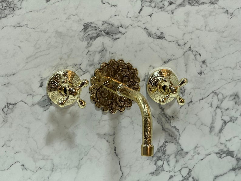 Hand-Engraved Moroccan Brass Wall-Mount Faucet