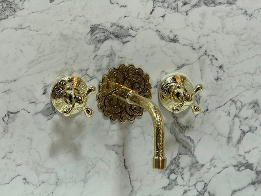 Hand-Engraved Moroccan Brass Wall-Mount Faucet