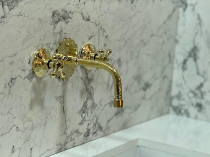 Hand-Engraved Moroccan Brass Wall-Mount Faucet
