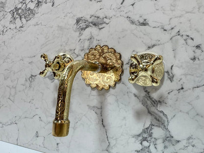 Hand-Engraved Moroccan Brass Wall-Mount Faucet