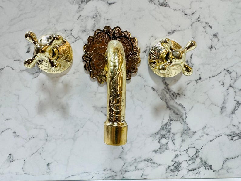 Hand-Engraved Moroccan Brass Wall-Mount Faucet