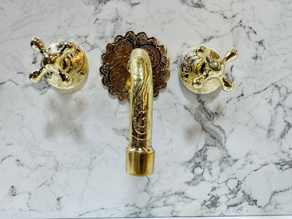 Hand-Engraved Moroccan Brass Wall-Mount Faucet