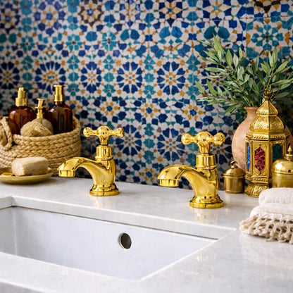 Gilded Heritage: Handcrafted Gold Cross-Handle Basin Taps