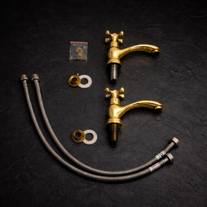 Gilded Heritage: Handcrafted Gold Cross-Handle Basin Taps