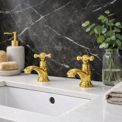 Gilded Heritage: Handcrafted Gold Cross-Handle Basin Taps