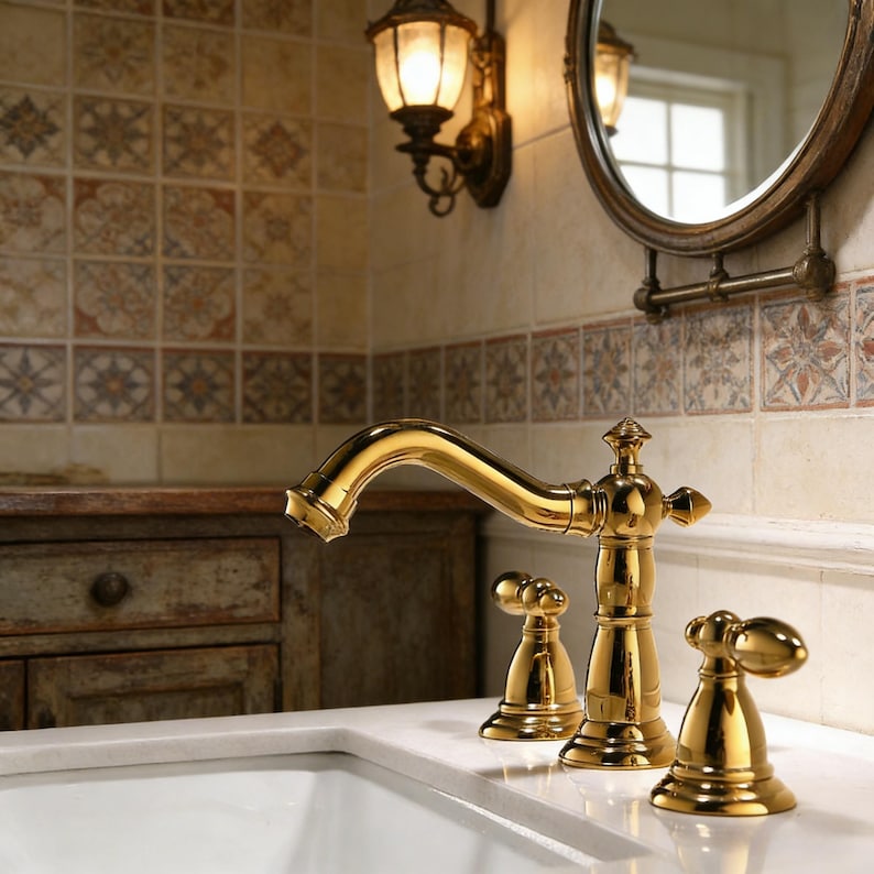 Vintage Handcrafted Brass Deck-Mount Faucet