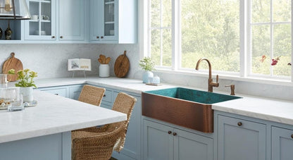 Artisan Teal-Patina Copper Farmhouse Sink