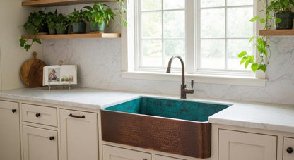 Artisan Teal-Patina Copper Farmhouse Sink