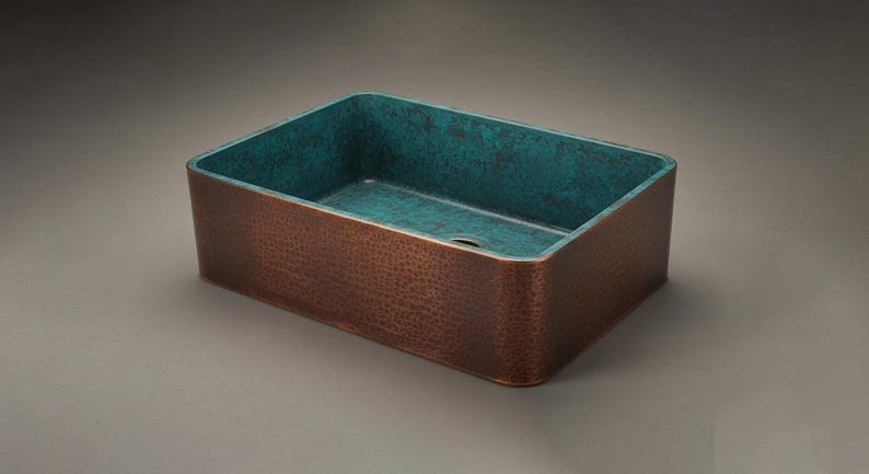 Artisan Teal-Patina Copper Farmhouse Sink