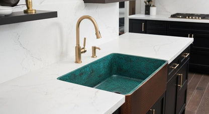 Artisan Teal-Patina Copper Farmhouse Sink