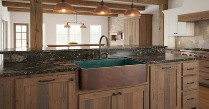 Artisan Teal-Patina Copper Farmhouse Sink