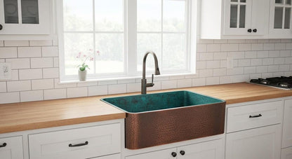 Artisan Teal-Patina Copper Farmhouse Sink