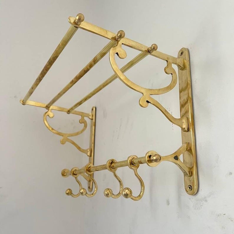 Brass Wall Mounted Coat Rack with Shelf