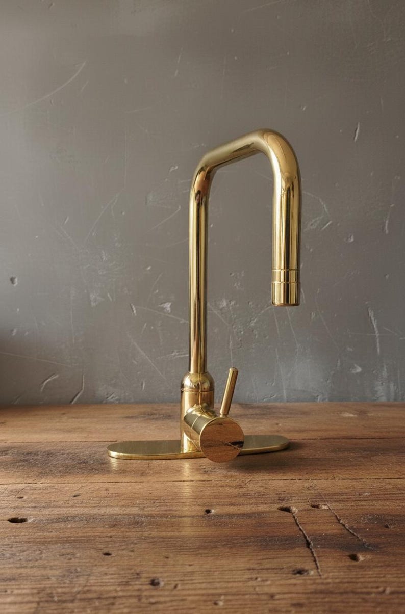Unlacquered Solid Brass Gooseneck Kitchen Faucet