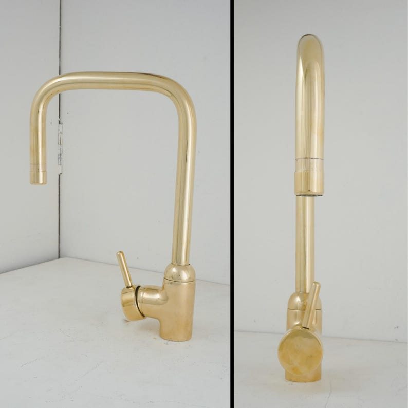 Unlacquered Solid Brass Gooseneck Kitchen Faucet
