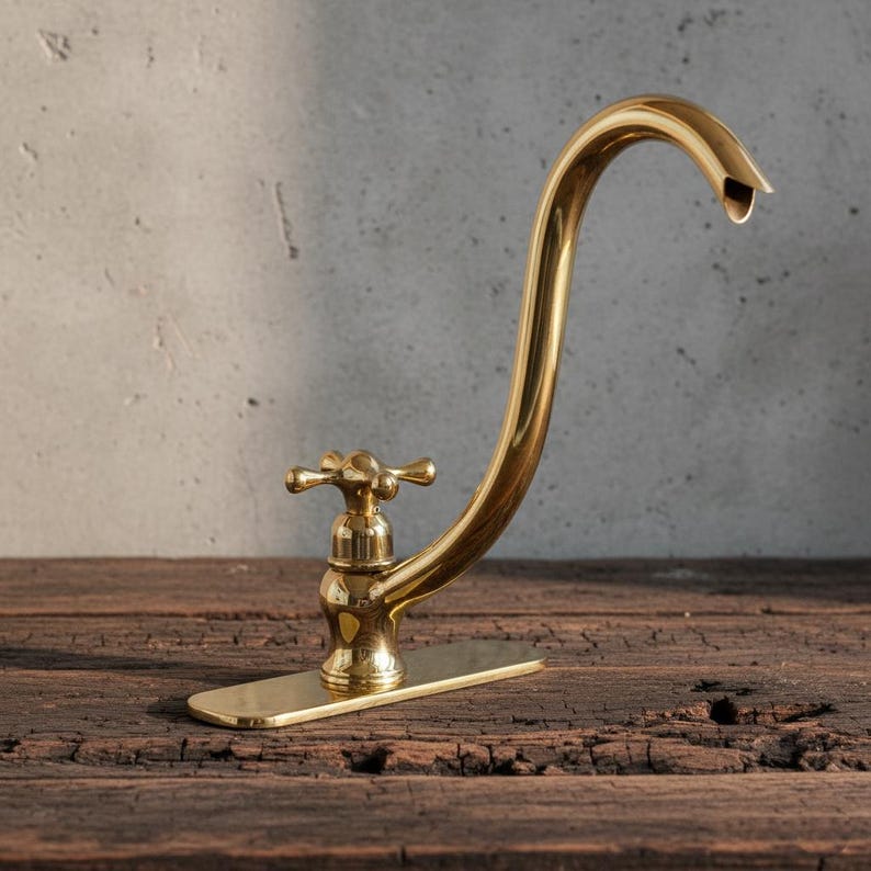 Aged Brass Gooseneck Tap with Side Lever