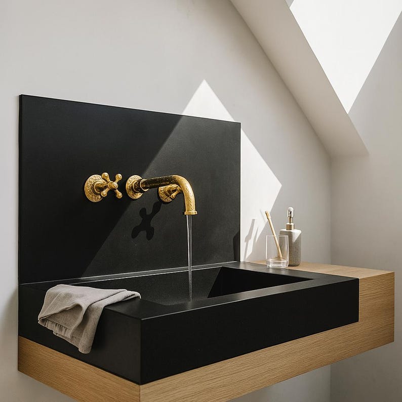 Wall-Mounted Unlacquered Brass Basin Faucet