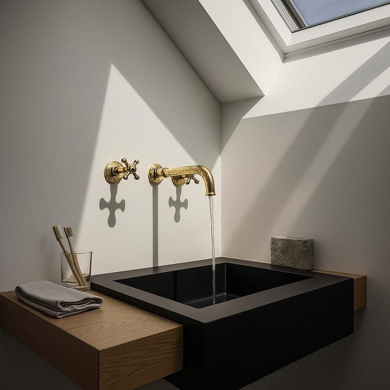 Wall-Mounted Unlacquered Brass Basin Faucet