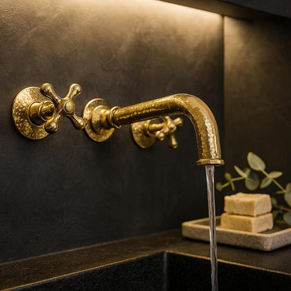 Wall-Mounted Unlacquered Brass Basin Faucet