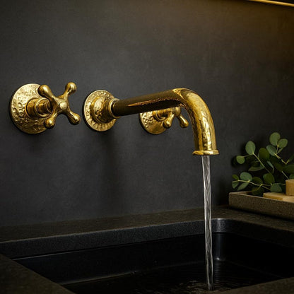 Wall-Mounted Unlacquered Brass Basin Faucet