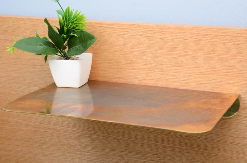 Unlacquered Solid Brass Floating Shelf for Bathroom & Walls