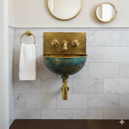 Green Patina Solid Brass Wall-Mount Bathroom Sink