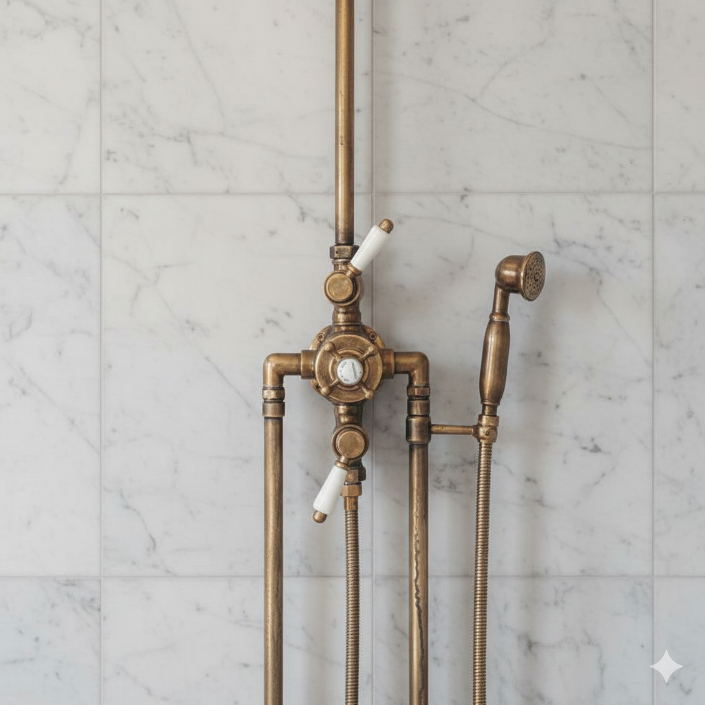 Antique Brass Exposed Shower System