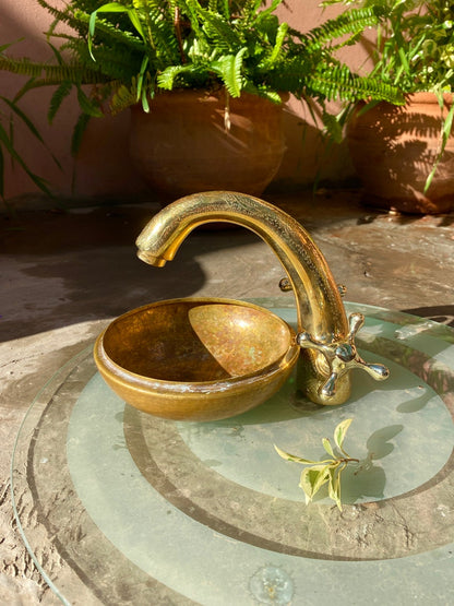 Hand-Engraved Unlacquered Brass Basin Faucet