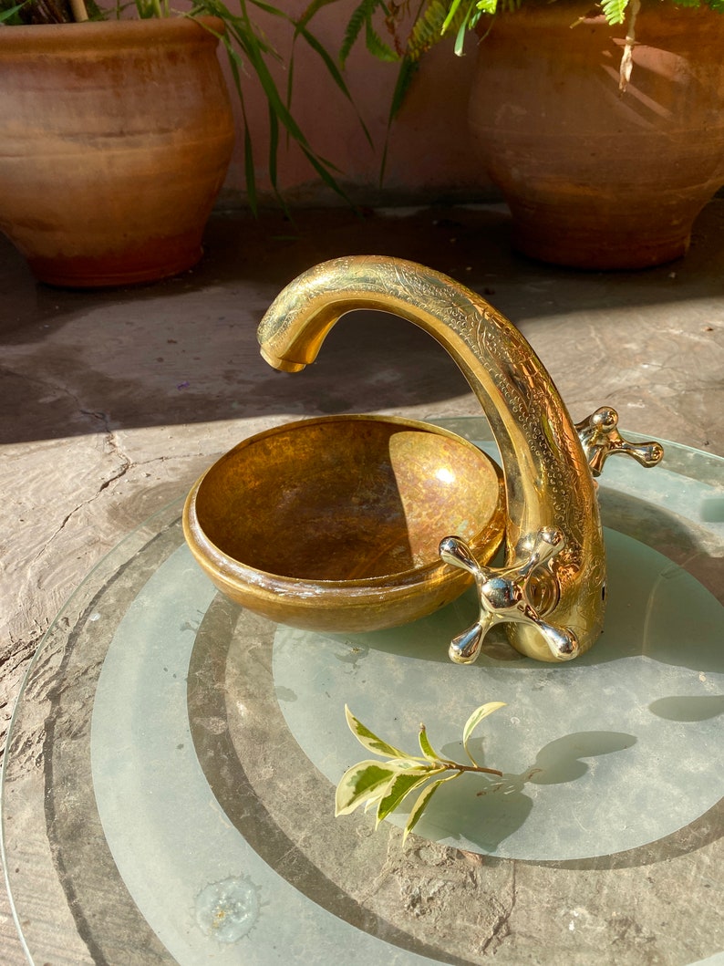Hand-Engraved Unlacquered Brass Basin Faucet