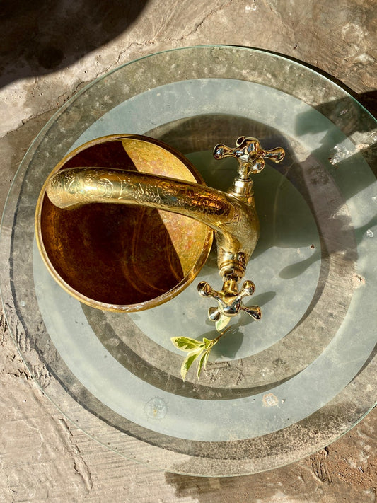Hand-Engraved Unlacquered Brass Basin Faucet