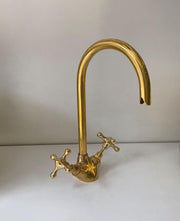 Polished Brass Swan-Neck Faucet with Scalloped Spout