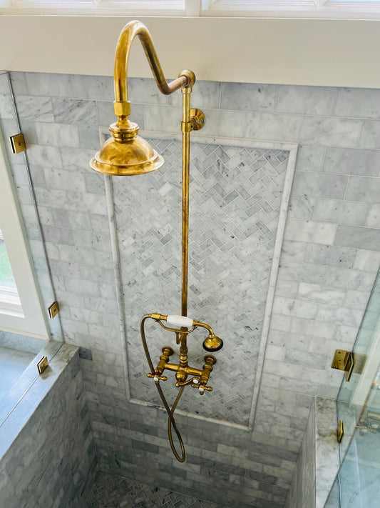 Unlacquered Brass High-Arc Exposed Shower System