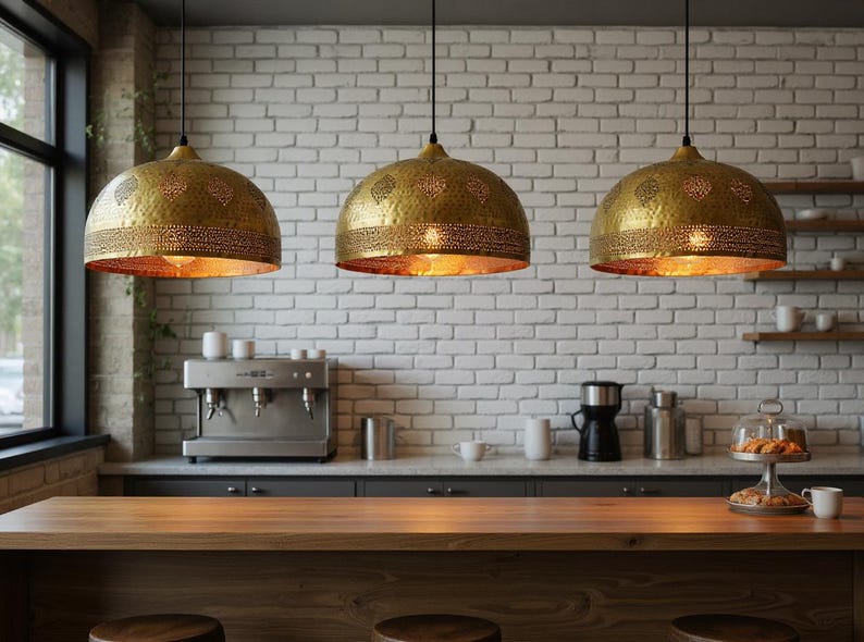 Hand-Hammered Moroccan Brass Dome Pendant