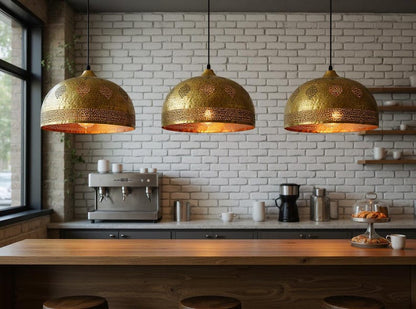Hand-Hammered Moroccan Brass Dome Pendant