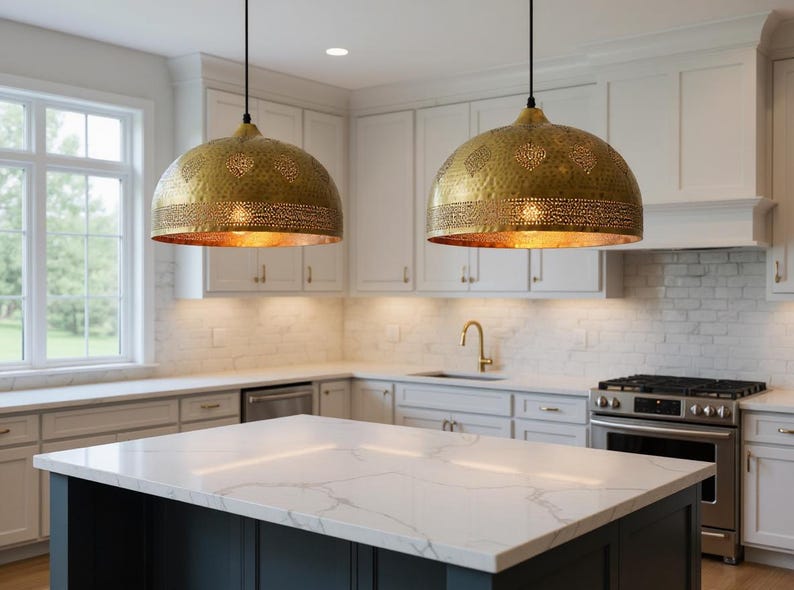 Hand-Hammered Moroccan Brass Dome Pendant