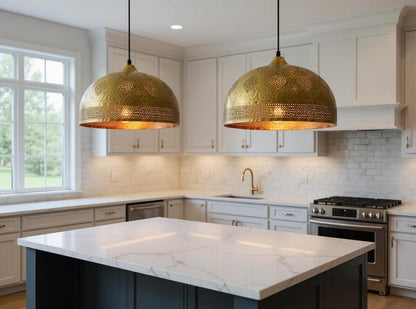 Hand-Hammered Moroccan Brass Dome Pendant