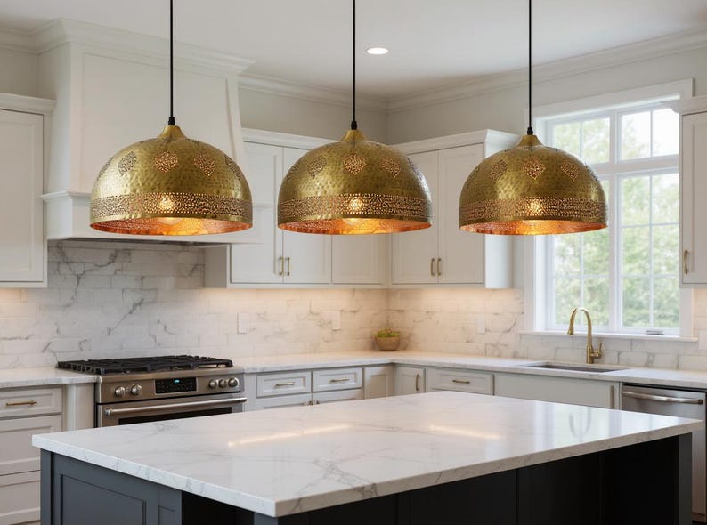 Hand-Hammered Moroccan Brass Dome Pendant