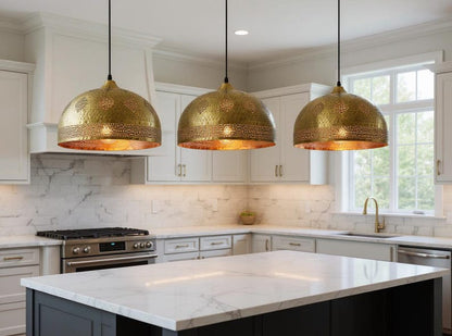 Hand-Hammered Moroccan Brass Dome Pendant