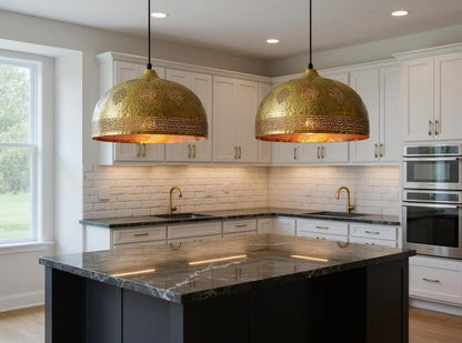 Hand-Hammered Moroccan Brass Dome Pendant