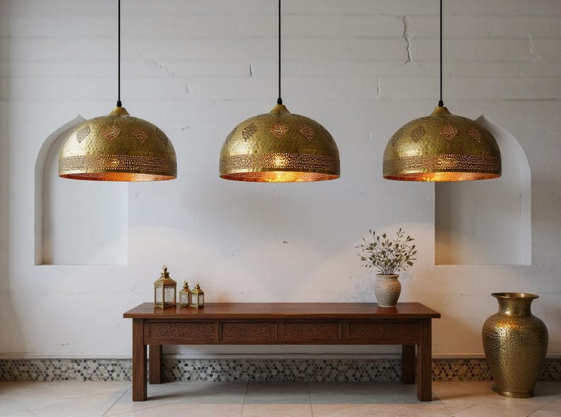 Hand-Hammered Moroccan Brass Dome Pendant